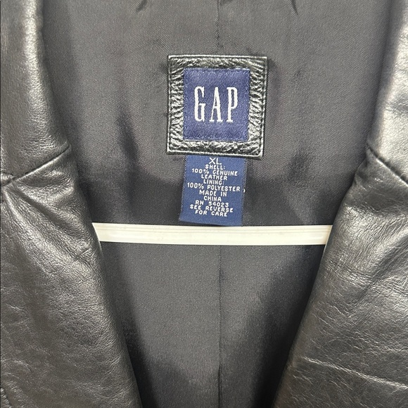 Gap black leather jacket button front flap pocket DIY Flying Monkeys Y2K - Picture 2 of 7